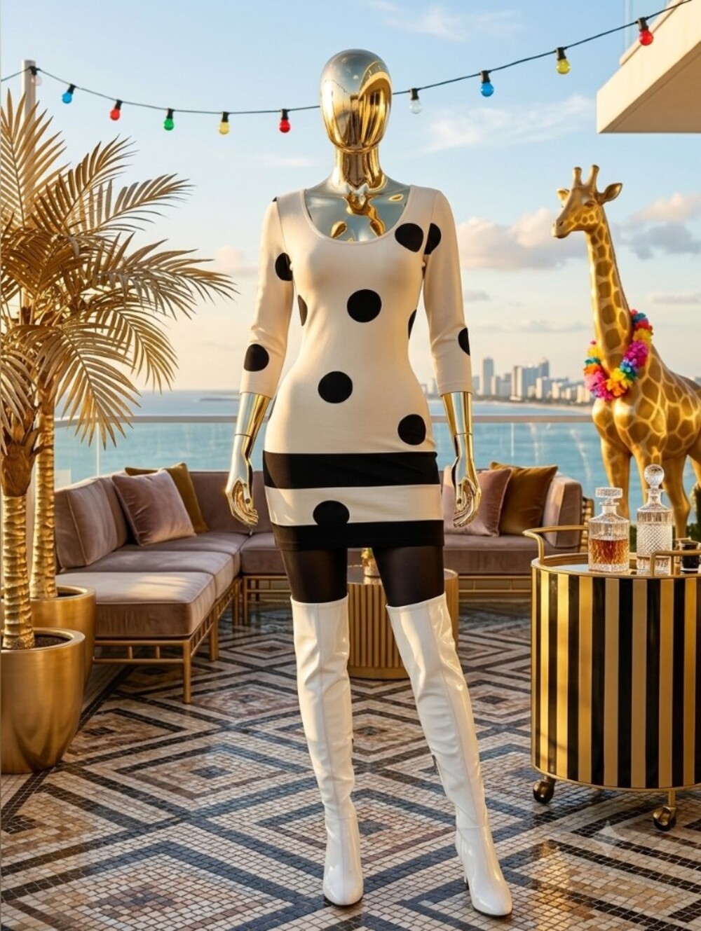 Polka Dot Black and Cream Bodycon Dress